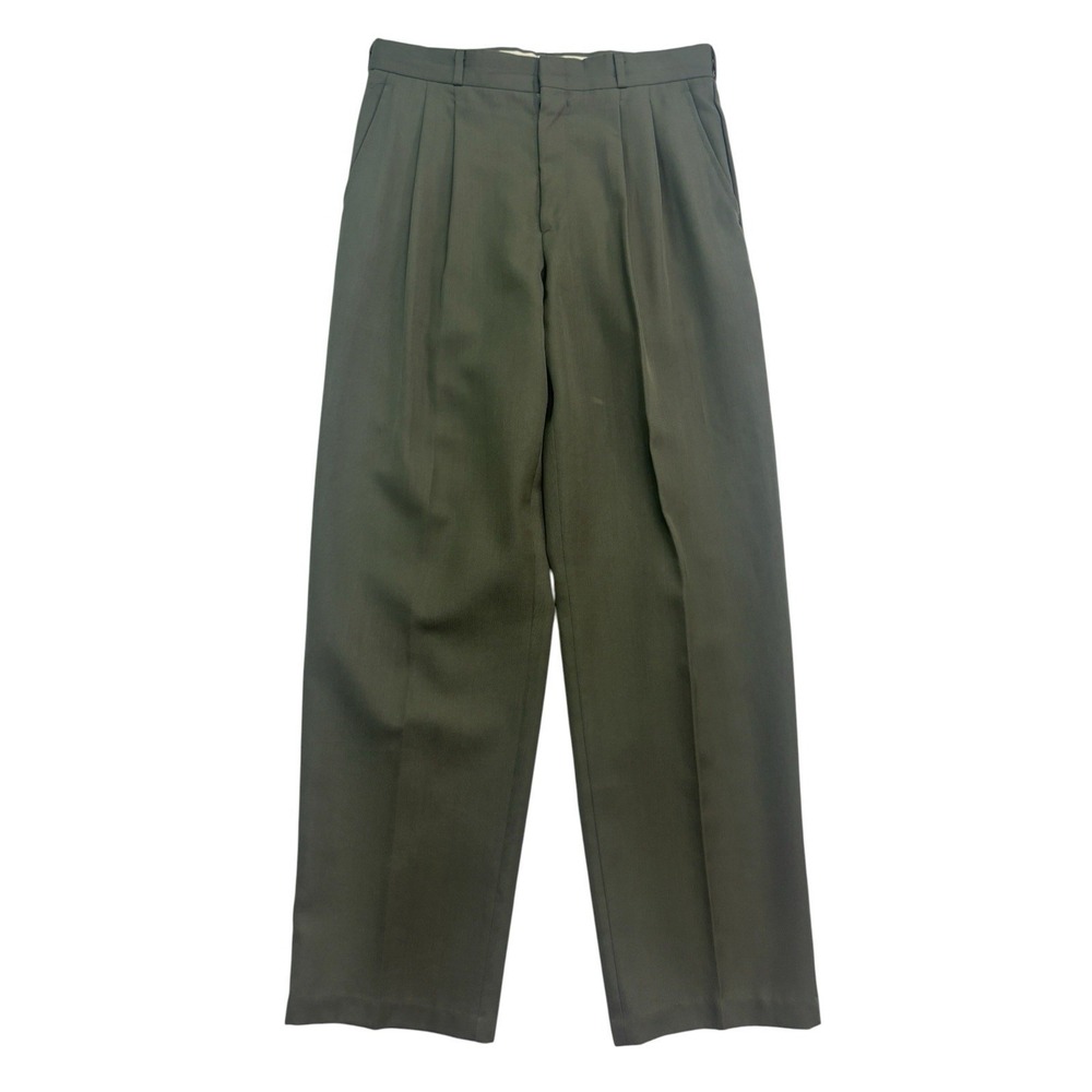 vtg 90s Olive Green 30x32 Dress Suit Pants‎ Trousers Wool Pleated Full Cut Mens